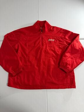 Budweiser Red 1/4 Zip Pullover Jacket Size L Embroidered Logo Windbreaker